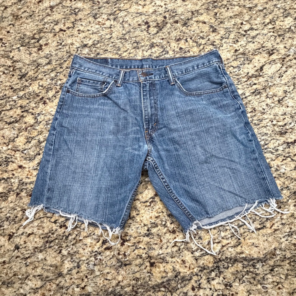 Levis 559 Mens Relaxed Straight Cut Off Denim Shorts Blue 34 Raw Hem Summer